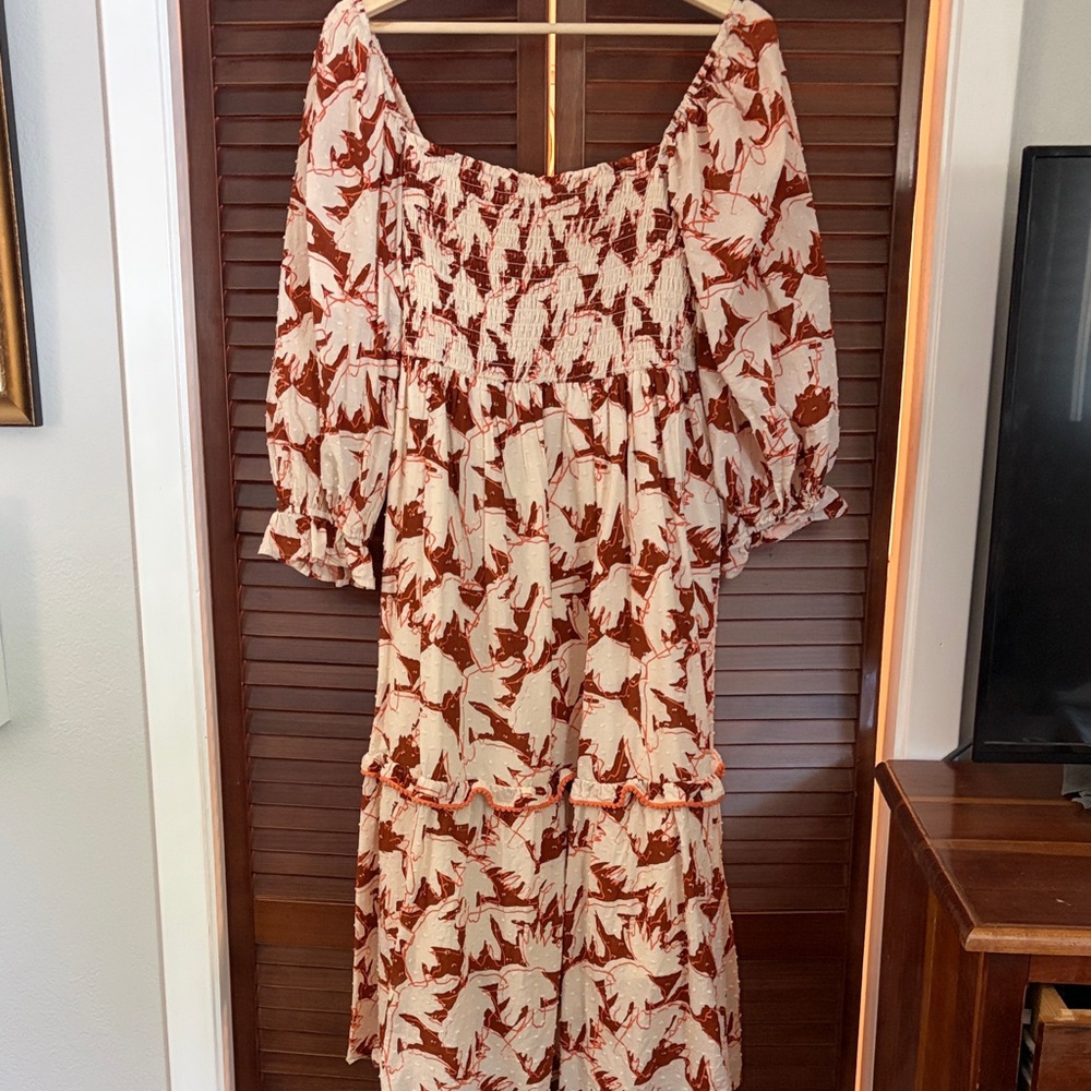 CROSBY by Mollie Burch Cream and Rust Printed Midi Dress